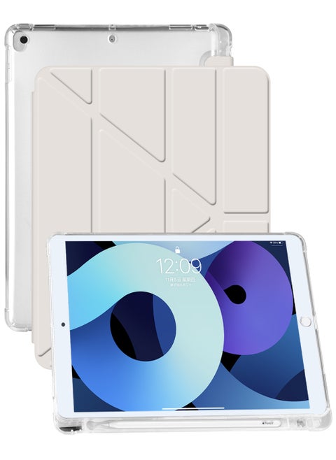 حافظة لجهاز iPad مقاس 10.2 بوصة (الجيل التاسع/الثامن/السابع 2021/2020/2019) مع حامل قلم شفاف وغطاء خلفي شفاف وحامل رفيع وغطاء لوحي مقاوم للصدمات مع خاصية الاستيقاظ/السكون التلقائي