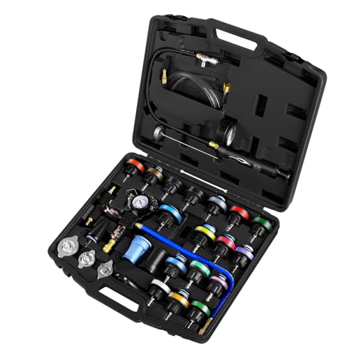 JIFETOR Radiator Coolant Pressure Tester Vacuum Refill Tool Kit, 28PCS Automotive Cooling System Leak Test and Pneumatic Purge Fill Set with Testing Adapter Caps Universal for Airlift Car Auto Truck - Image 1