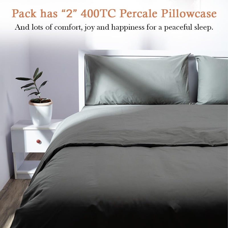 Atelier Pillow Pair 100% Cotton Hotel Luxury 400 Thread Count Percale Weave Snug Fit Soft Feel Easy Wash Care | Dark Grey |King | 20 x 40 inches - Image 2