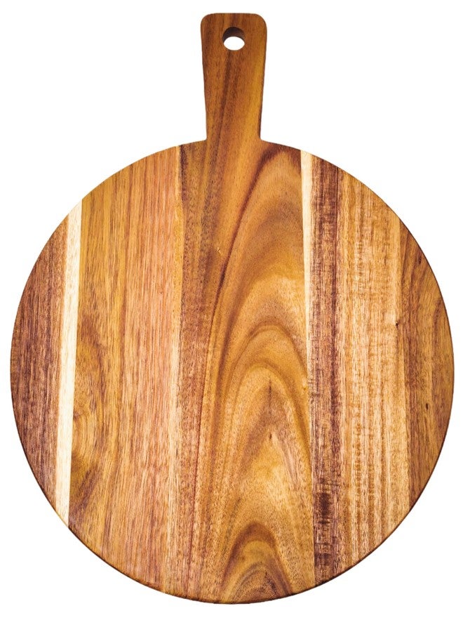 ZeQi Round Acacia Wood Cutting Board with Handle 16''x12'' / Charcuterie Board/Serving Board/Cheese, Bread, Vegetables & Fruits Serving Board… - Image 3