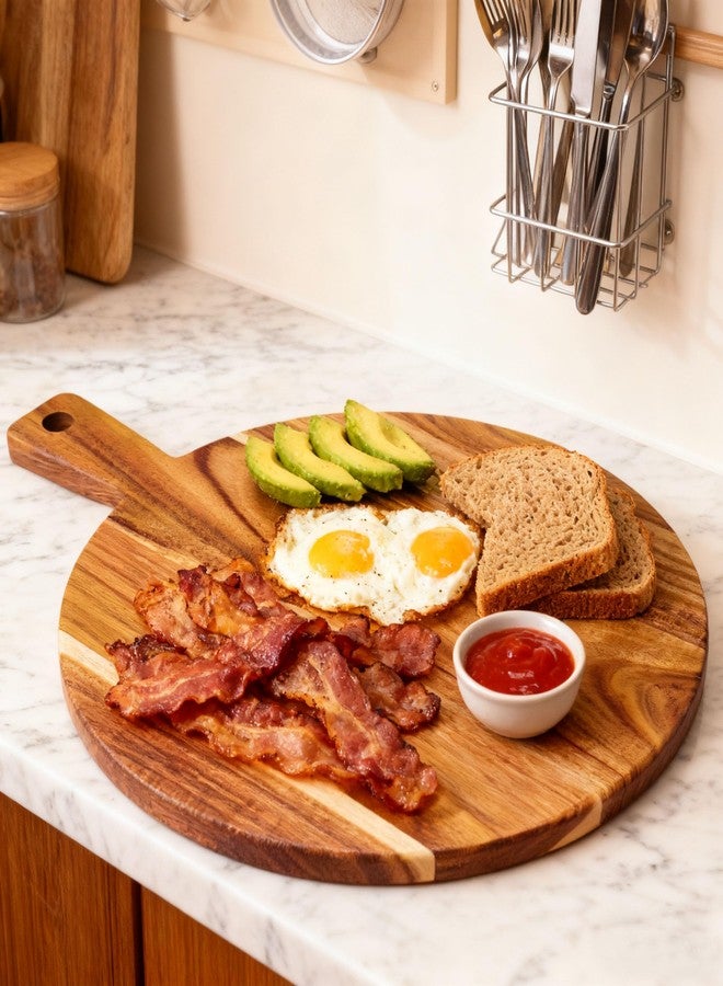 ZeQi Round Acacia Wood Cutting Board with Handle 16''x12'' / Charcuterie Board/Serving Board/Cheese, Bread, Vegetables & Fruits Serving Board… - Image 4