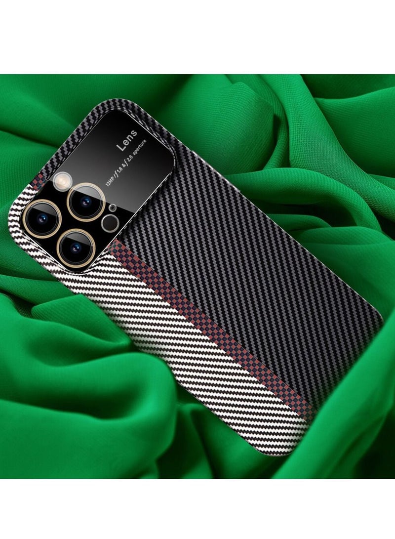 CATANES iPhone 13 Pro Max Carbon Case Large Window Camera Protection Unique Design Mixed Amazing Color Aramid Carbon Fiber Phone Case White - Image 4