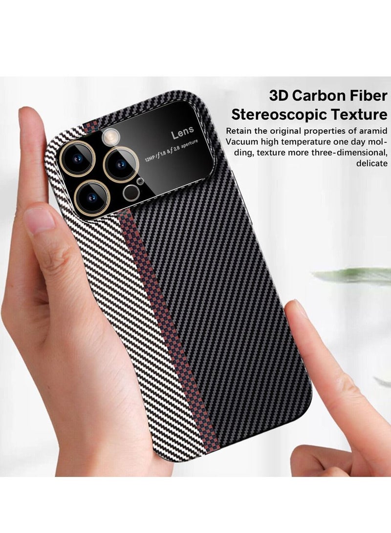 CATANES iPhone 13 Pro Max Carbon Case Large Window Camera Protection Unique Design Mixed Amazing Color Aramid Carbon Fiber Phone Case White - Image 3