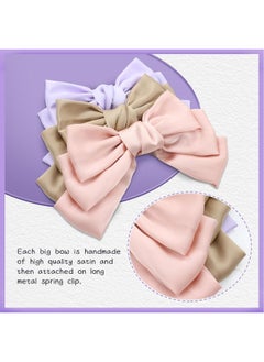 Cinaci Cinaci 12 Pack Triple Silk Ribbon Big Large Oversized Bow French Barrettes Snap Hair Clips Ponytail Holders Accessories for Women Girls Teens  - Image 5