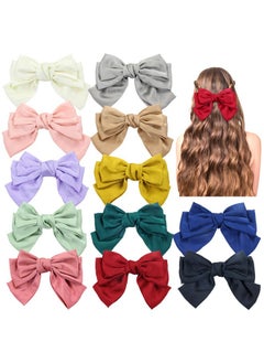 Cinaci Cinaci 12 Pack Triple Silk Ribbon Big Large Oversized Bow French Barrettes Snap Hair Clips Ponytail Holders Accessories for Women Girls Teens  - Image 1