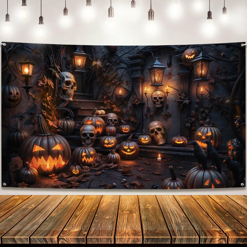 KatchOn XtraLarge Spooky Halloween Backdrop 72x44 Inch Banner for Pumpkin Decorations Photo Backdrop for Halloween Indoor Outdoor Pumpkin Banner for Summerween Decoration - Image 2