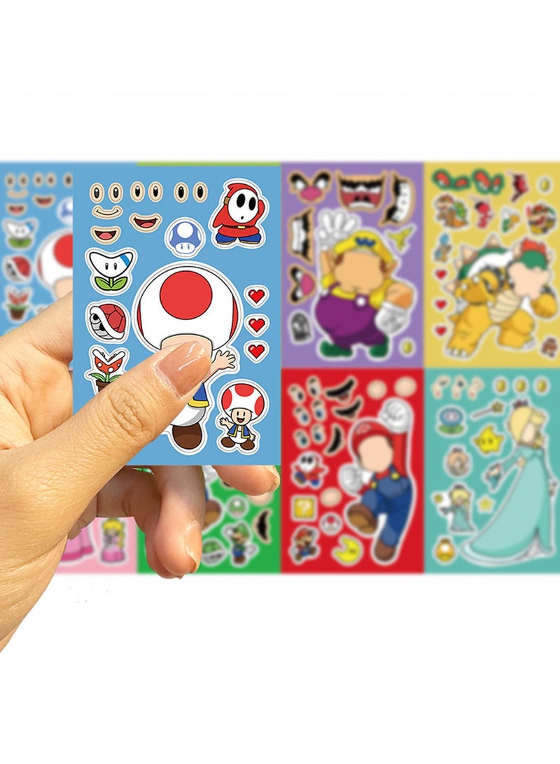 8 قطعة / مجموعة سوبر ماريو بروس ملصق صانع الوجه بانوراما ملصقا ملصقا للماء للأطفال الحرف ديي - Image 4