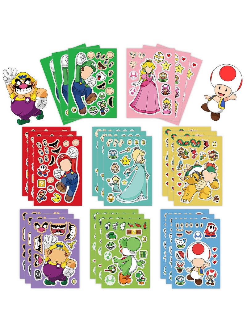 8 قطعة / مجموعة سوبر ماريو بروس ملصق صانع الوجه بانوراما ملصقا ملصقا للماء للأطفال الحرف ديي - Image 1