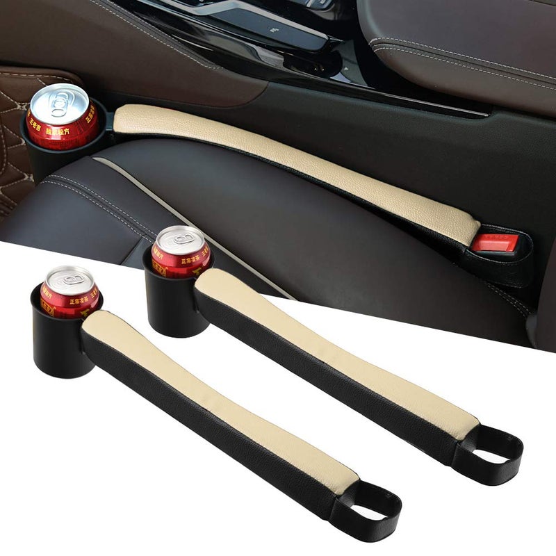 Supin 2 Prices Car Seat Gap Filler Pad PU Leather Console Side Pocket Organizer and one Cup for Cellphone Wallet Coin Key BlackBeige