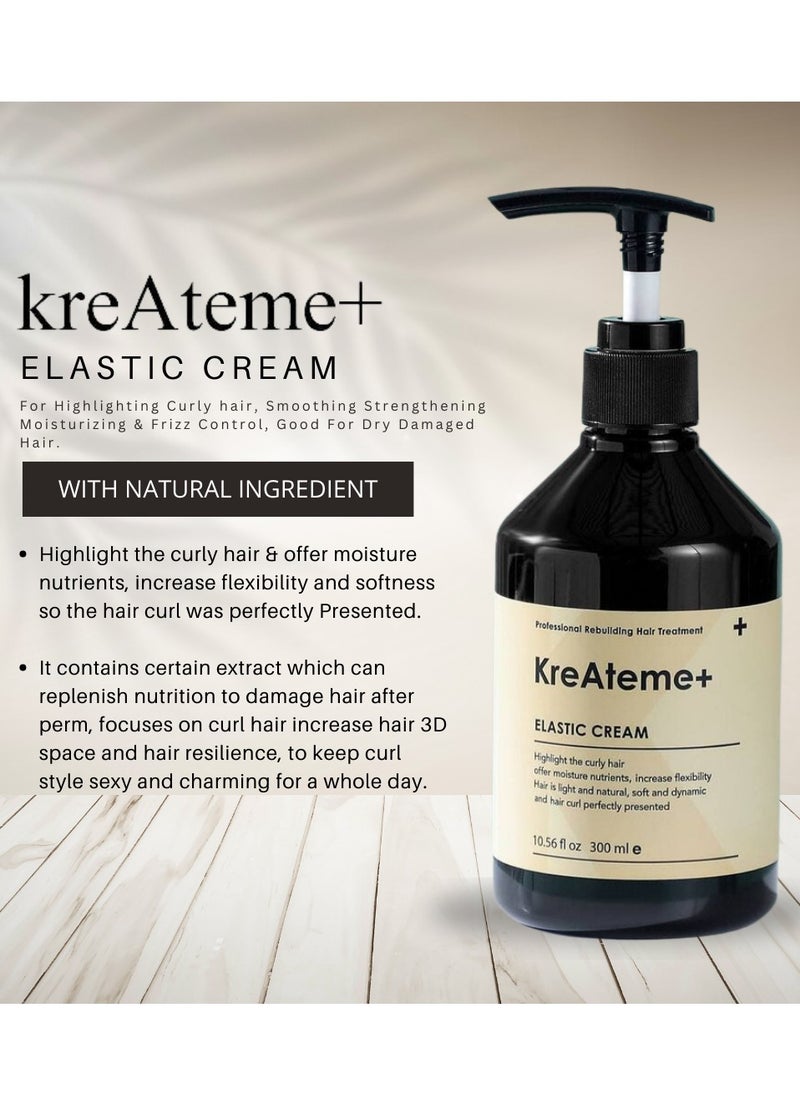 KreAteme+ - KreAteme+ Elastic Cream (300Ml/ 10.56 Fl.oz) For Highlighting Curly hair, Smoothing Strengthening Moisturizing & Frizz Control, Good For Dry Damaged Hair. (USA) - Image 1