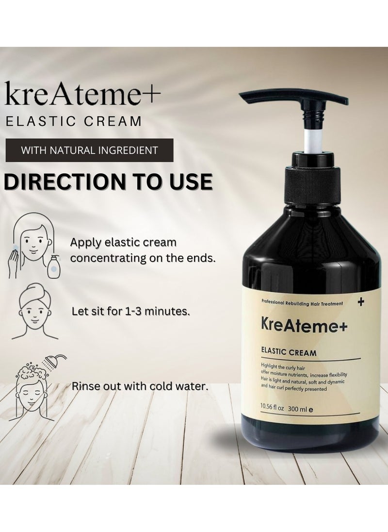 KreAteme+ - KreAteme+ Elastic Cream (300Ml/ 10.56 Fl.oz) For Highlighting Curly hair, Smoothing Strengthening Moisturizing & Frizz Control, Good For Dry Damaged Hair. (USA) - Image 1