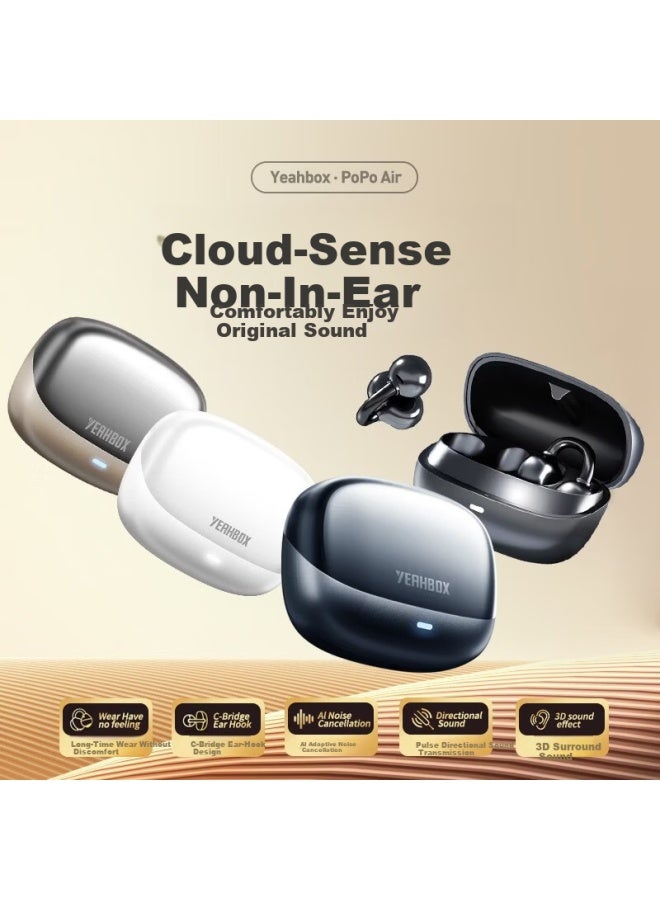 Yeahbox Popoair Bluetooth Earphones Clip-on Wireless Sports Running Call Ai Active Noise Cancelling Earbuds Long Battery Life Birthday Gift Starry Black - Image 4