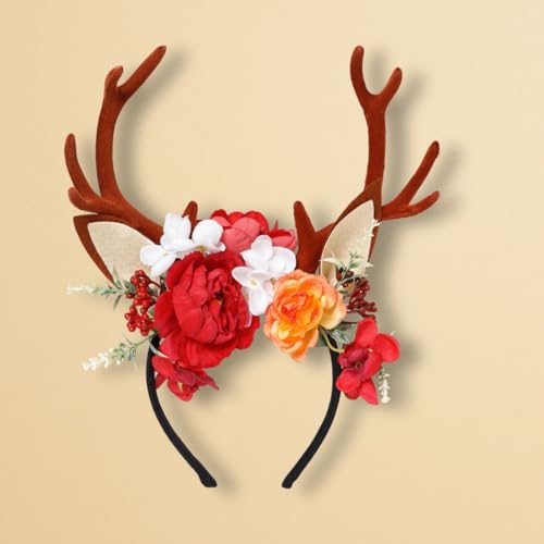 Radhu & Kabby Floral Antler Headband | Reindeer Hairband with White & Orange Flowers | Perfect for Christmas, Parties, Photoshoots & Cosplay | Pack of 1 - Image 5