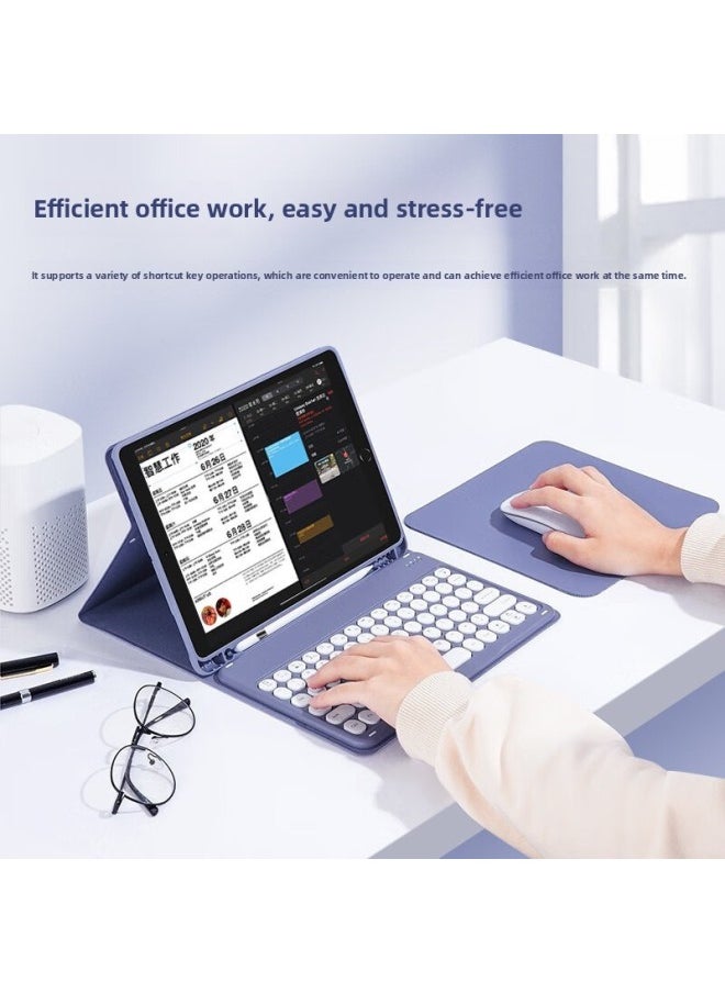 Generic - For Samsung Tablet Protective Case S6Lite/A9Plus/S9FEPlus Round Cap Bluetooth Keyboard Pen Slot Leather Case-Color:White Ice Blue-leather Case + X3 Round Cap Keyboard + Bluetooth Mouse-Applicable Models:Samsung Tab S6 Lite [ 10.4inch ] - Image 1