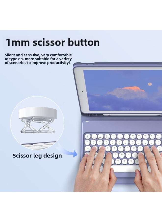 Generic - For Samsung Tablet Protective Case S6Lite/A9Plus/S9FEPlus Round Cap Bluetooth Keyboard Pen Slot Leather Case-Color:White Ice Blue-leather Case + X3 Round Cap Keyboard + Bluetooth Mouse-Applicable Models:Samsung Tab S6 Lite [ 10.4inch ] - Image 1