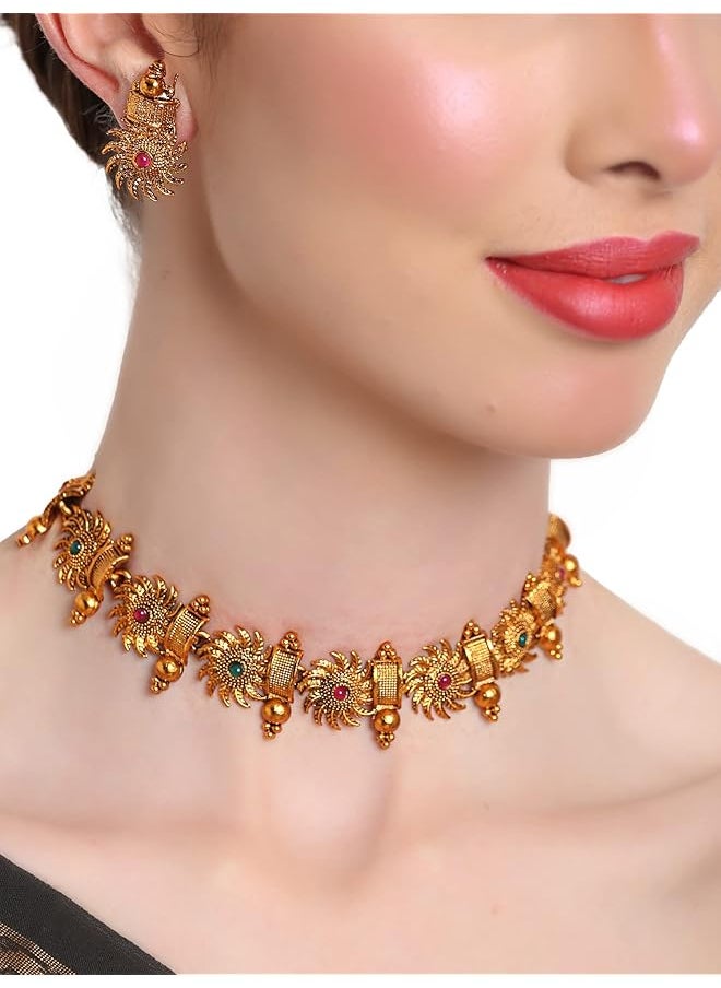 Shining Diva Fashion 18K Gold Plated Latest Stylish Fancy Choker Traditional Necklace Jewelery Set For Women  - Image 4