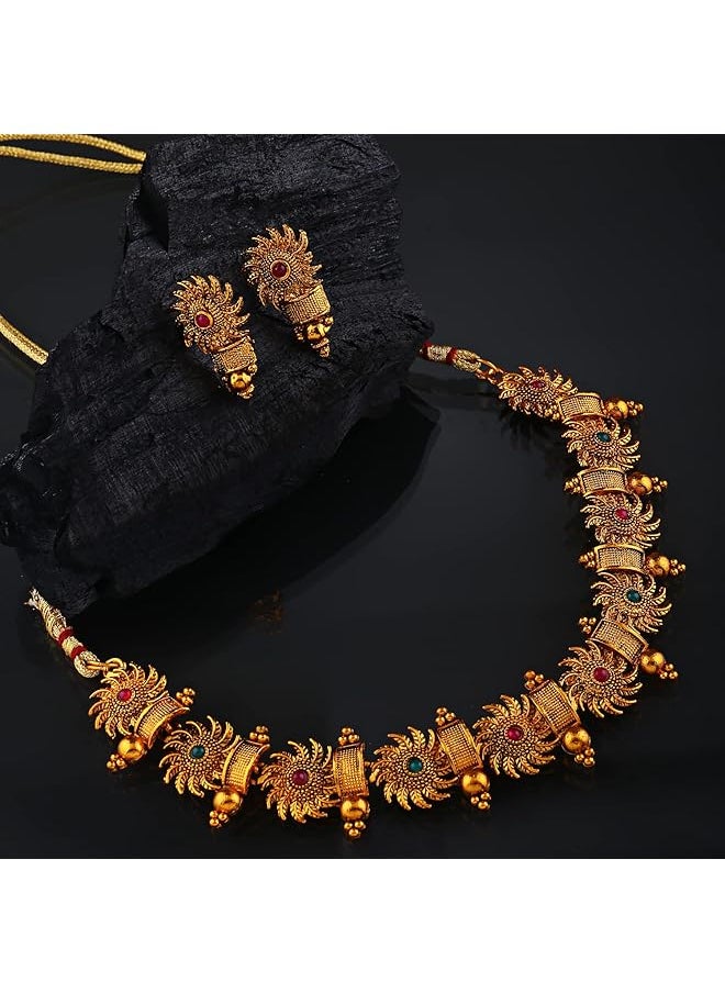 Shining Diva Fashion 18K Gold Plated Latest Stylish Fancy Choker Traditional Necklace Jewelery Set For Women  - Image 3