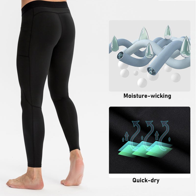 Athletic Leggings: XX-Large Black 85% Polyester 15% Spandex - Quick Dry Sweat Wicking 4-Way Stretch Fabric with Elastic Waist Side Pockets Itch-Free Flat Lock Seams for Active Workouts Running Yoga Tr - Image 4