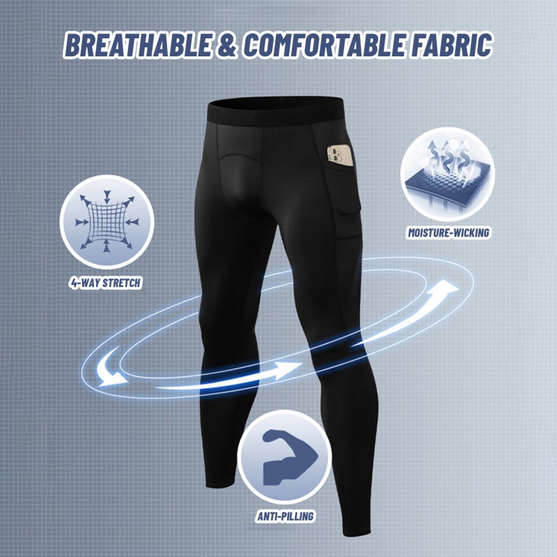 Athletic Leggings: XX-Large Black 85% Polyester 15% Spandex - Quick Dry Sweat Wicking 4-Way Stretch Fabric with Elastic Waist Side Pockets Itch-Free Flat Lock Seams for Active Workouts Running Yoga Tr - Image 3