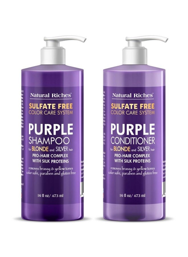 Natural Riches Natural Riches Purple Shampoo and Conditioner Set Sulfate Free Salon Grade for Silver Blonde Platinum Hair. Removes Yellow & Brass tones. Grey Highlighted Hair 16x2 fl oz  - Image 1