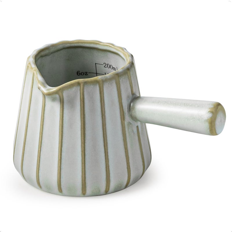 YHOJOY Espresso Cup Ceramic, Espresso Accessories, Espresso Measuring Cup with Handle, Expresso Shots Cups with Spout, 6 OZ / 200ML, Light Green - Image 1