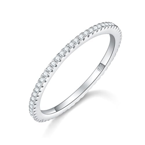 BORUO Sterling Silver Ring - Wedding Bands for Women, Eternity Cubic Zirconia Simulated Diamond Stackable Rings For Oura Ring Gen3/4 Size 6 - Image 1