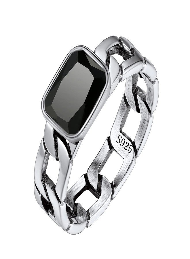 Silvora Minimalist Cuban Link Chain Stackable Ring with Shiny Black CZ Hypoallergenic Nickel Free Tarnish Resistant Accessories - Image 1