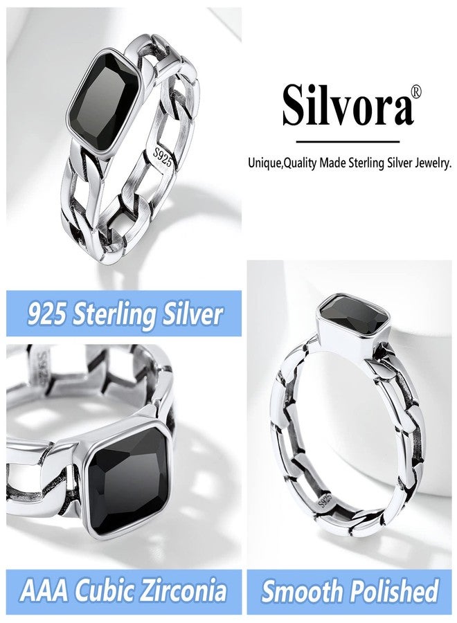 Silvora Minimalist Cuban Link Chain Stackable Ring with Shiny Black CZ Hypoallergenic Nickel Free Tarnish Resistant Accessories - Image 4