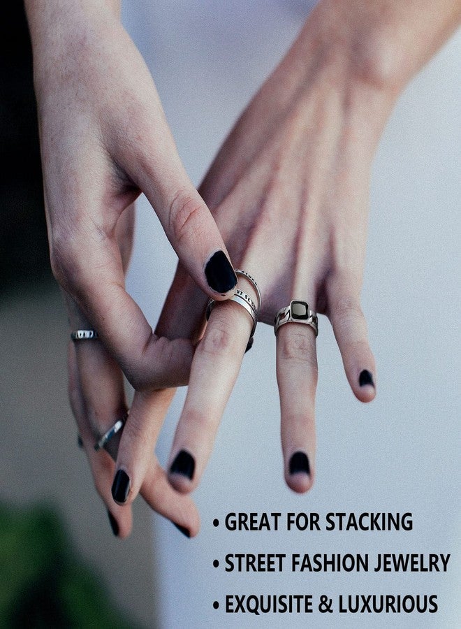 Silvora Minimalist Cuban Link Chain Stackable Ring with Shiny Black CZ Hypoallergenic Nickel Free Tarnish Resistant Accessories - Image 3