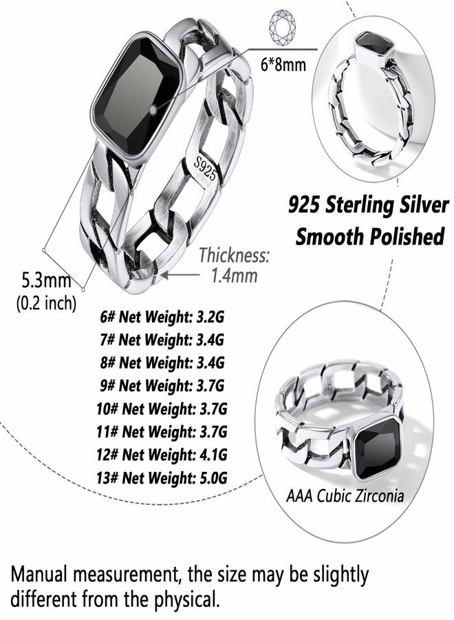 Silvora Minimalist Cuban Link Chain Stackable Ring with Shiny Black CZ Hypoallergenic Nickel Free Tarnish Resistant Accessories - Image 5