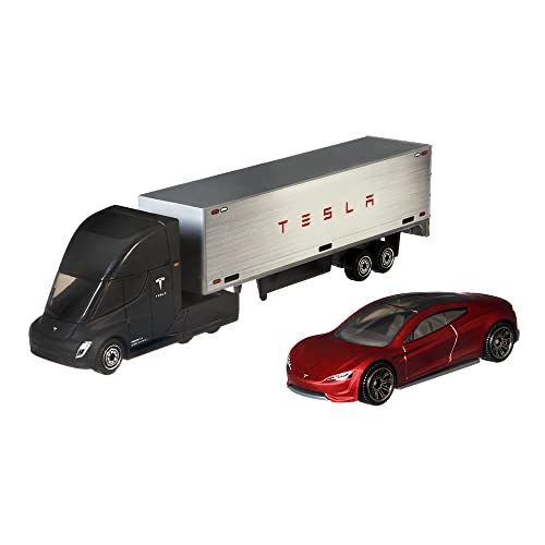 Matchbox Convoys Collectible Cars Die-cast Series - Inspired by Tesla Semi & Box Trailer and 2020 Roadster Gray, Red - Image 5
