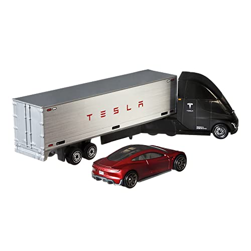 Matchbox Convoys Collectible Cars Die-cast Series - Inspired by Tesla Semi & Box Trailer and 2020 Roadster Gray, Red - Image 2