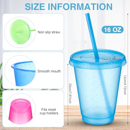 Sieral 30 Pack Cups with Lids and Straws Kids Tumbler with Straw Reusable Water Bottle Iced Coffee Travel Mug Adults Plastic Cups for Parties 16 oz (Clear Multicolor) - Image 3