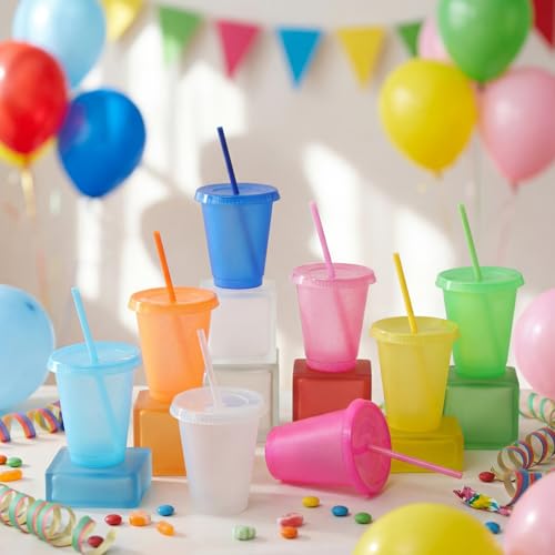 Sieral 30 Pack Cups with Lids and Straws Kids Tumbler with Straw Reusable Water Bottle Iced Coffee Travel Mug Adults Plastic Cups for Parties 16 oz (Clear Multicolor) - Image 2
