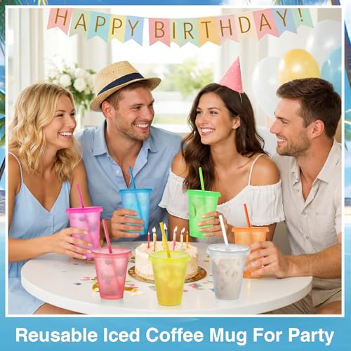Sieral 30 Pack Cups with Lids and Straws Kids Tumbler with Straw Reusable Water Bottle Iced Coffee Travel Mug Adults Plastic Cups for Parties 16 oz (Clear Multicolor) - Image 5