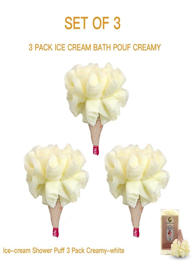 CROVIN Ice Cream Bath Sponge Pouf (Set of 3)-Creamy White Soft Mesh Puff Exfoliating Shower Sponge Ball Body Scrubber for Adults, Children - Image 2