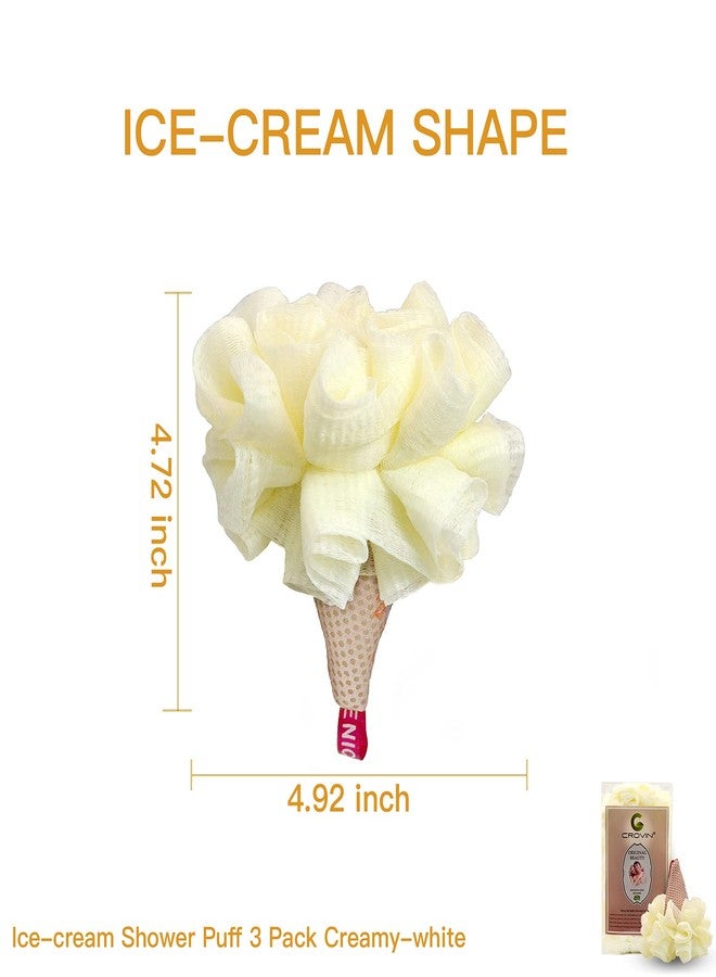 CROVIN Ice Cream Bath Sponge Pouf (Set of 3)-Creamy White Soft Mesh Puff Exfoliating Shower Sponge Ball Body Scrubber for Adults, Children - Image 3