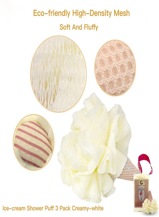 CROVIN Ice Cream Bath Sponge Pouf (Set of 3)-Creamy White Soft Mesh Puff Exfoliating Shower Sponge Ball Body Scrubber for Adults, Children - Image 4