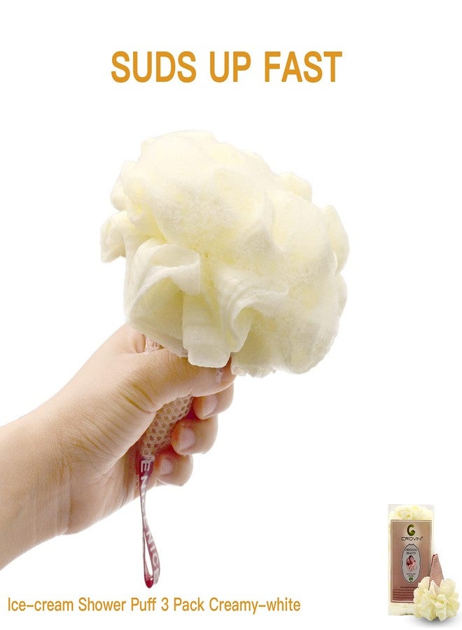 CROVIN Ice Cream Bath Sponge Pouf (Set of 3)-Creamy White Soft Mesh Puff Exfoliating Shower Sponge Ball Body Scrubber for Adults, Children - Image 5