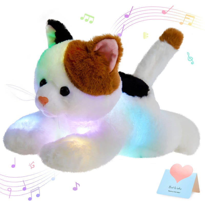 Glow Guards Light up Music Calico Cat Stuffed Animal LED Singing Kitty Soft Plush Toy Pillow with Night Lights Lullaby Birthday Children's Day Gifts for Toddler Kids  15'' - Image 1