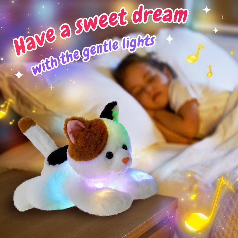 Glow Guards Light up Music Calico Cat Stuffed Animal LED Singing Kitty Soft Plush Toy Pillow with Night Lights Lullaby Birthday Children's Day Gifts for Toddler Kids  15'' - Image 4