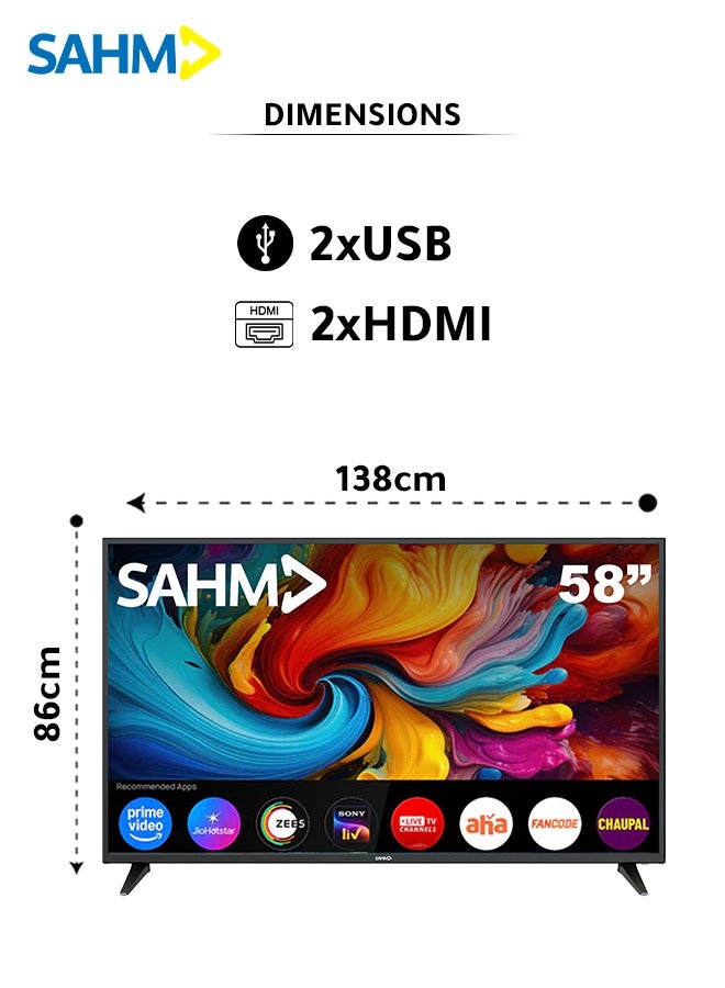SAHM 58-Inch 4K UHD Smart TV, Android 9.0, HDR10, Bluetooth & WiFi, 2 HDMI & 2 USB Ports, Earphone Out | Model No: SHM-58LKGS - Image 3