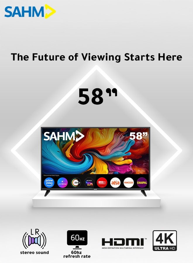 SAHM 58-Inch 4K UHD Smart TV, Android 9.0, HDR10, Bluetooth & WiFi, 2 HDMI & 2 USB Ports, Earphone Out | Model No: SHM-58LKGS - Image 4