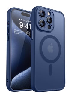 ESCASE Magnetic Cover for iPhone 15 Pro 6.1 Inch, MagSafe Compatible, Full Camera Protection, Translucent Matte Slim Protective Shockproof Case,  Blue  - Image 1
