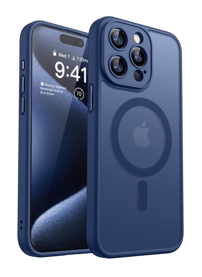 ESCASE - Magnetic Cover for iPhone 15 Pro 6.1 Inch, MagSafe Compatible, Full Camera Protection, Translucent Matte Slim Protective Shockproof Case,  Blue - Image 1