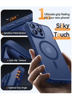 ESCASE Magnetic Cover for iPhone 15 Pro 6.1 Inch, MagSafe Compatible, Full Camera Protection, Translucent Matte Slim Protective Shockproof Case,  Blue  - Image 5