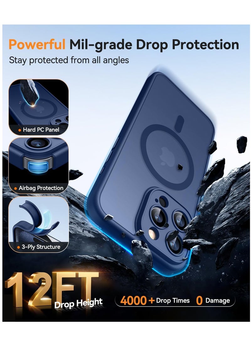 ESCASE - Magnetic Cover for iPhone 15 Pro 6.1 Inch, MagSafe Compatible, Full Camera Protection, Translucent Matte Slim Protective Shockproof Case,  Blue - Image 1