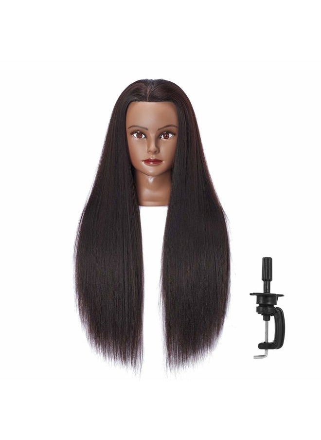 Hairlink 26-28'' Mannequin Head Yaki Synthetic Fiber Hair Styling Training Head Dolls for Cosmetology Manikin Maniquins Practice Head with Stand (6611BY0220)  - Image 1