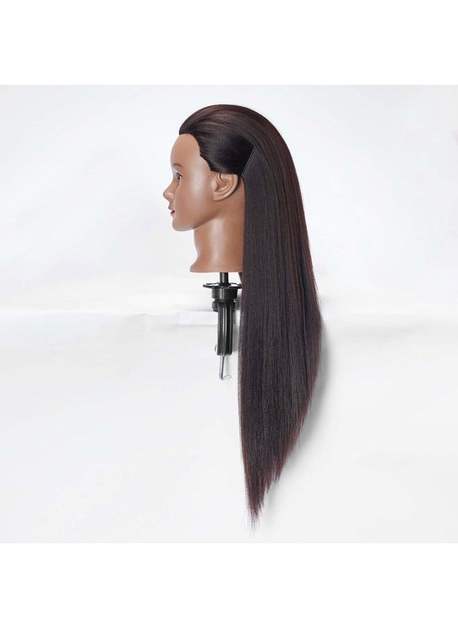Hairlink 26-28'' Mannequin Head Yaki Synthetic Fiber Hair Styling Training Head Dolls for Cosmetology Manikin Maniquins Practice Head with Stand (6611BY0220)  - Image 3