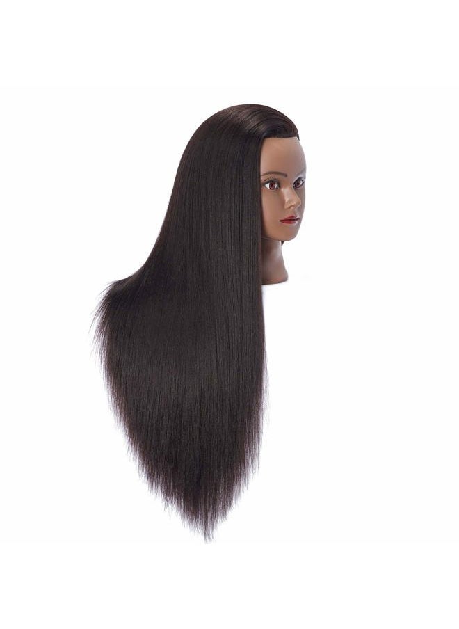 Hairlink 26-28'' Mannequin Head Yaki Synthetic Fiber Hair Styling Training Head Dolls for Cosmetology Manikin Maniquins Practice Head with Stand (6611BY0220)  - Image 2